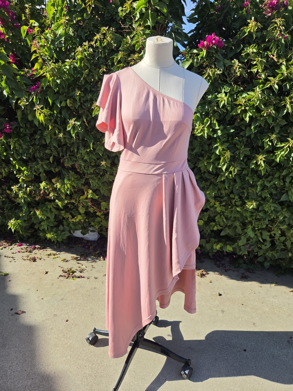 Dokotoo One Shoulder Ruffle Midi Dress Women's Large High Low Bodycon NWT